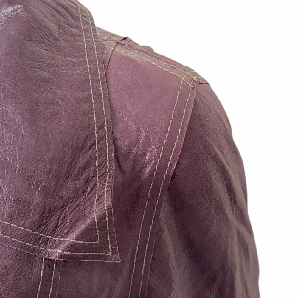 Vintage 90s Grownbeans Karen Groner Leather Trench Coat Size Small Purple Rare - Picture 9 of 11